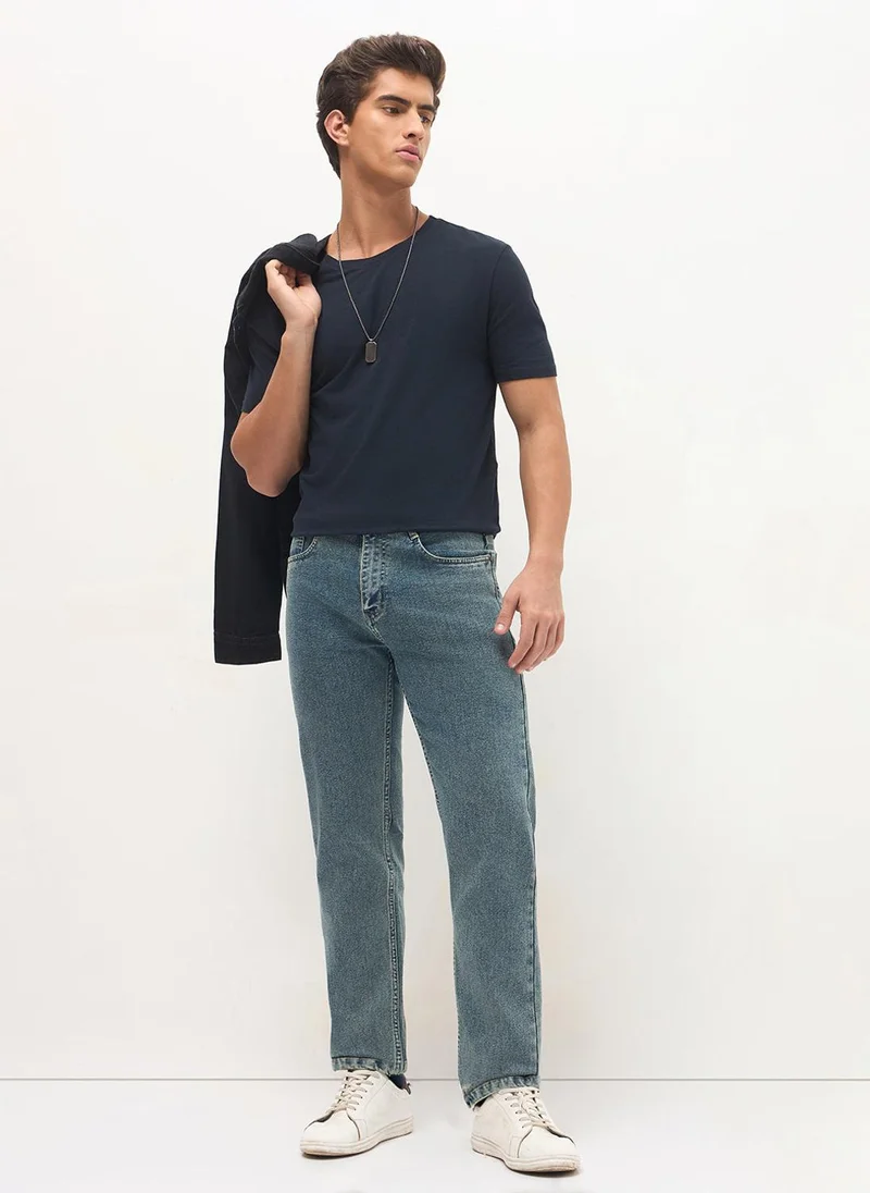 Urbano Fashion  Urbano Fashion Men's Ice Blue Regular Fit Heavy Washed Denim Jeans Stretchable for Men | Best Price UAE